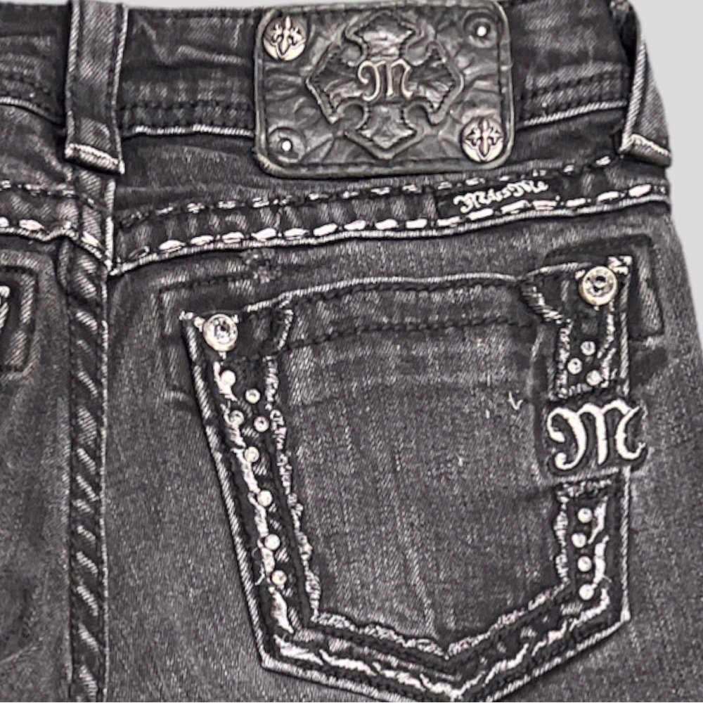 Miss Me 26 Black Wash Denim Skinny Jeans Bling Biker